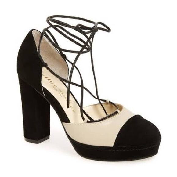 Anthropologie Bettye Muller Madison Platform  Ankle Tie Dress Heels 7 Women's - Picture 1 of 12